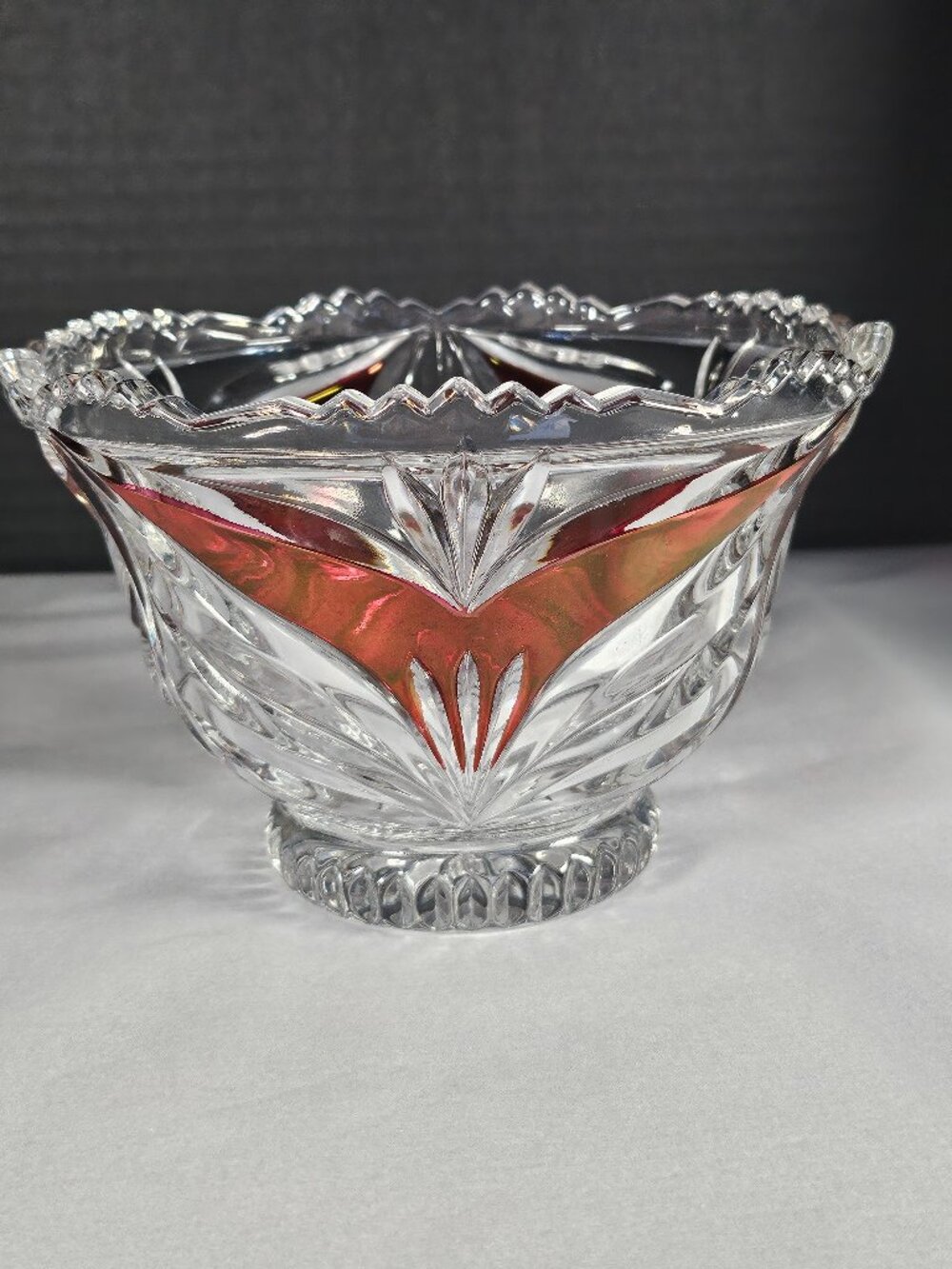 Anna Hutte Bleikristall 24% Lead Crystal Ruby Red Flashed Ribbon Candy Dish